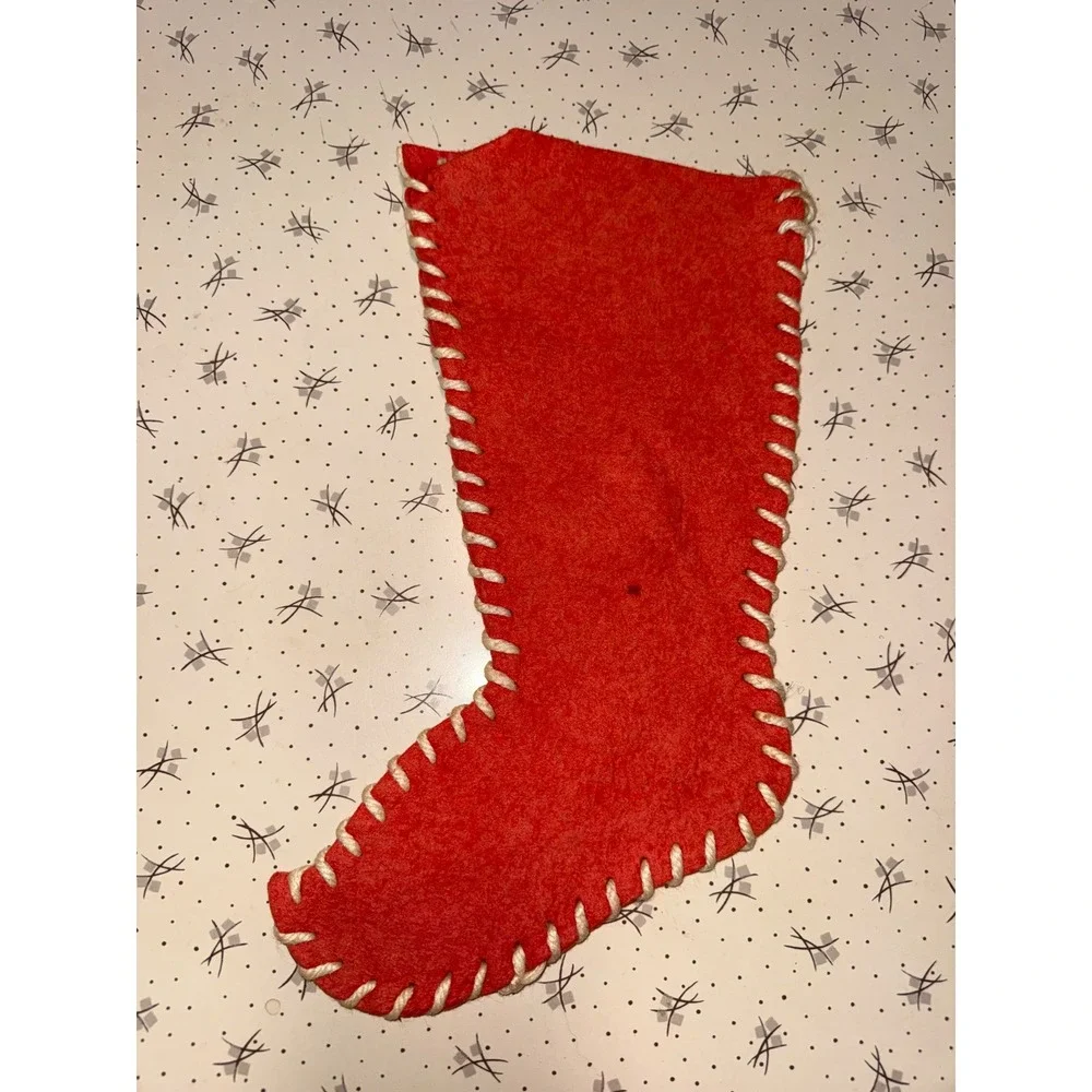 Vintage Red Felt Christmas Stocking Handmade Johnny Whipstitch Tree Star 11in